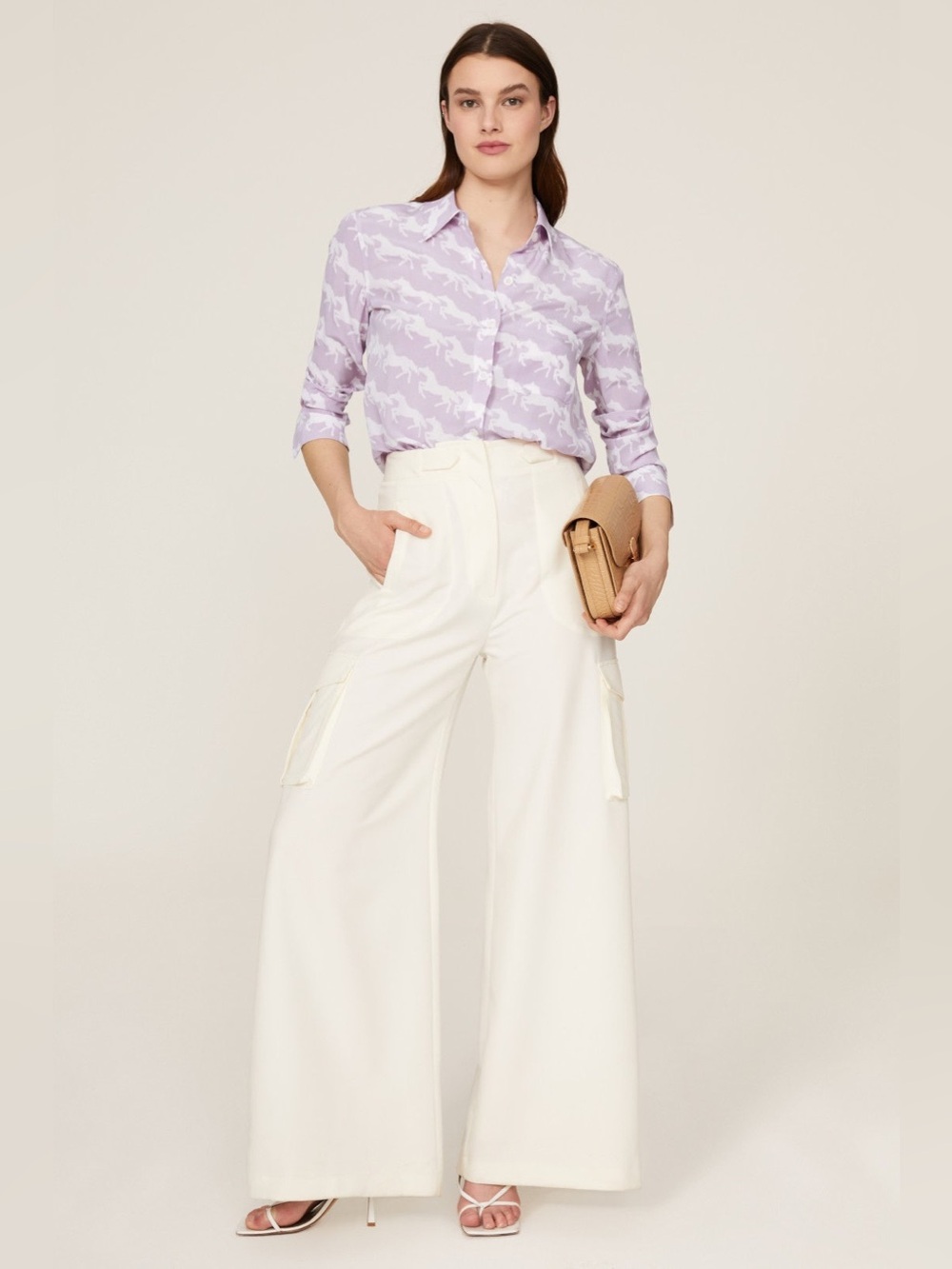 EQUIPMENT Femme Bradner Horse Print Silk Button Up Blouse Lavender XS